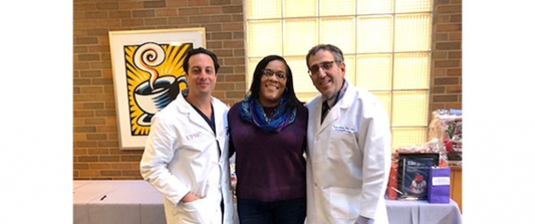 Photo caption: Pancreatic Team members Dr. Amer Zureikat, Shavala Thomas, and Dr. Nathan Bahary and gift raffle baskets Photo caption: Pancreatic Team members Dr. Amer Zureikat, Shavala Thomas, and Dr. Nathan Bahary and gift raffle baskets
