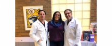 Photo caption: Pancreatic Team members Dr. Amer Zureikat, Shavala Thomas, and Dr. Nathan Bahary and gift raffle baskets